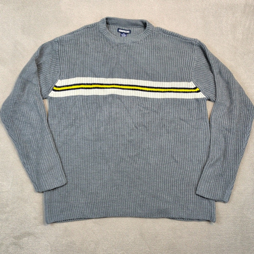Aeropostale Sweater Mens XXL Gray Shaker Knit Striped Crewneck Pullover Y2K